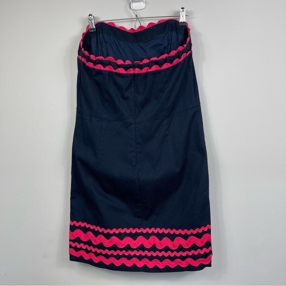 Vineyard Vines Ric Rac Strapless Sweetheart Neck Preppy Dress in Navy & Pink 16 - Picture 4 of 10